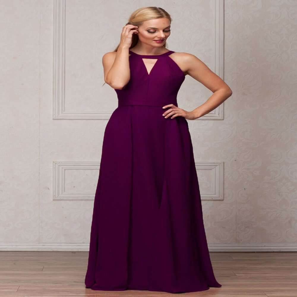 Keyhole Halter Bridesmaids Dress with Pockets By Amelia Couture (Eggplant)